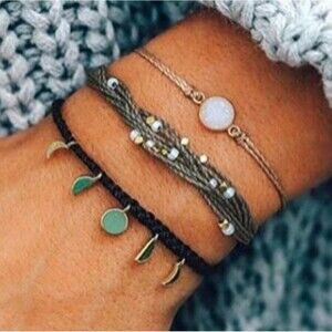 Pura Vida Multi-strand Gray w Gold/Clear Beads and Druzy Geode Stone Bracelets